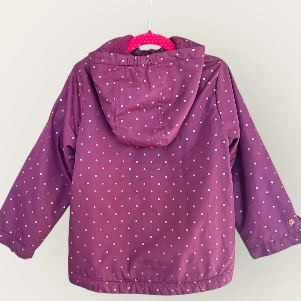 OshKosh Fleece Lined Rain Jacket Coat 4T Plum Polka Dot Hooded